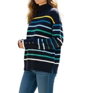 Talbots Navy Striped‎ Turtleneck Sweater Sz S Preppy Classic coastal Grandmother